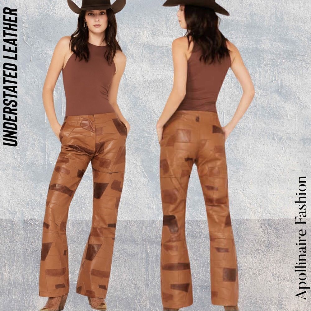 UNDERSTATED LEATHER VIXEN PANTS BROWN PATCHWORK XS NWT